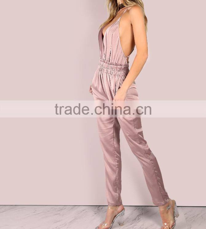 Low back cross back pink satin pictures of sexy girls wearing jumpsuit
