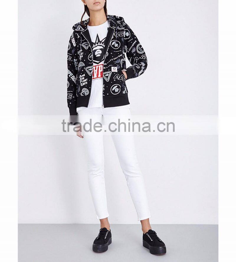 Wholesale Women Branded Drawstring Long Sleeves Branded Tabs Cuffs Elastic Ribbed Trims Jersey Hoody(DQE0179T)