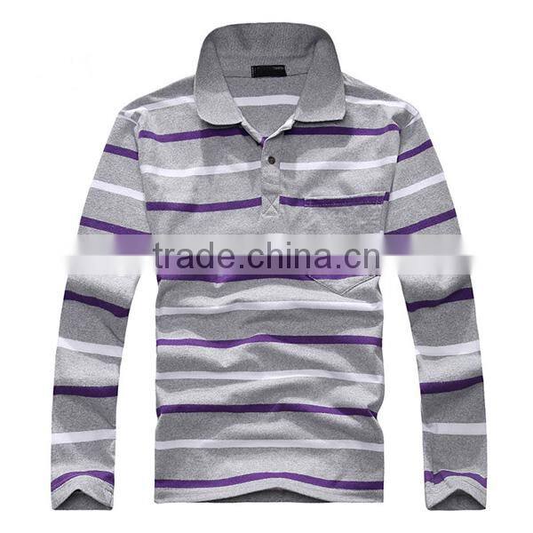 2016 black and white horizontal bands hot sale long sleeve men's polo shirt