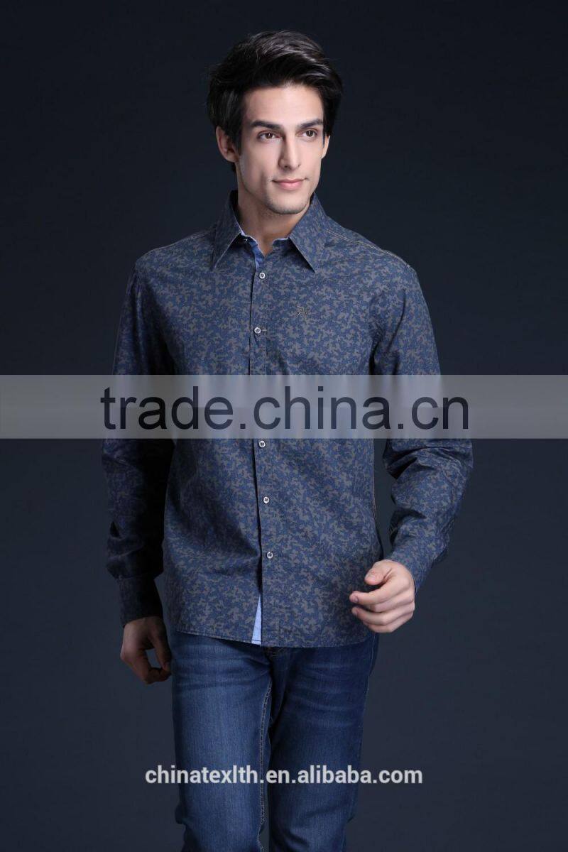 Fashion Long Sleeve Casual Design High Quality 100%Cotton Print Men Shirt