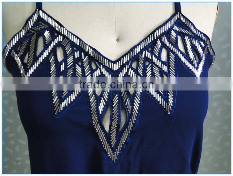 2016 Newest Chiffon Sleeveless Vest Navy Blue Beading