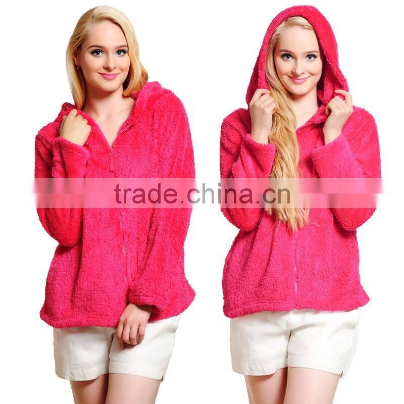 Women Girls Plus Size Snuggle Fleece Blouse Zip Fluffy Warm Hooded Sweatshirt Hoodie Ladies Loose Sweatshirt Jacket With Hood