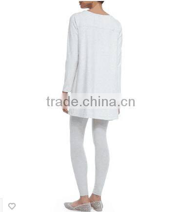 Scoop neckline longline women's tees/Hem falls to upper thigh Loose fit t shirt for ladies