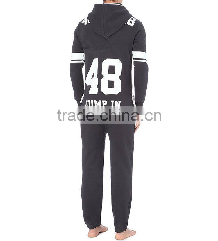 PA0046A wholesale cheap black printed men's jumpsuits with hoodie