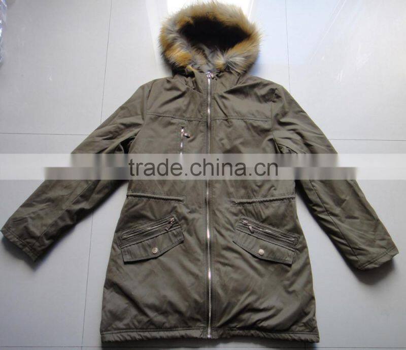 Women Wholesales Fashion Padded Warm Fake-fur Hood Parka