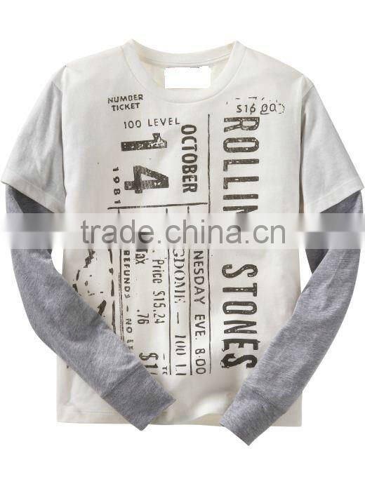 BOYS PRINTED LONG SLEEVE T.SHIRT WITH CONTRAST SLEEVES