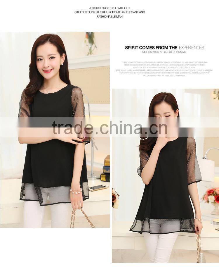 Wholesale Chiffon shirt blouse for Women Korea style plus size loose casual Shirt for fat girls O Neck chiffon blouse shirt