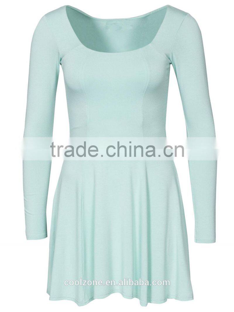 High quality long sleeve round neck skater dress cheap jersey dress