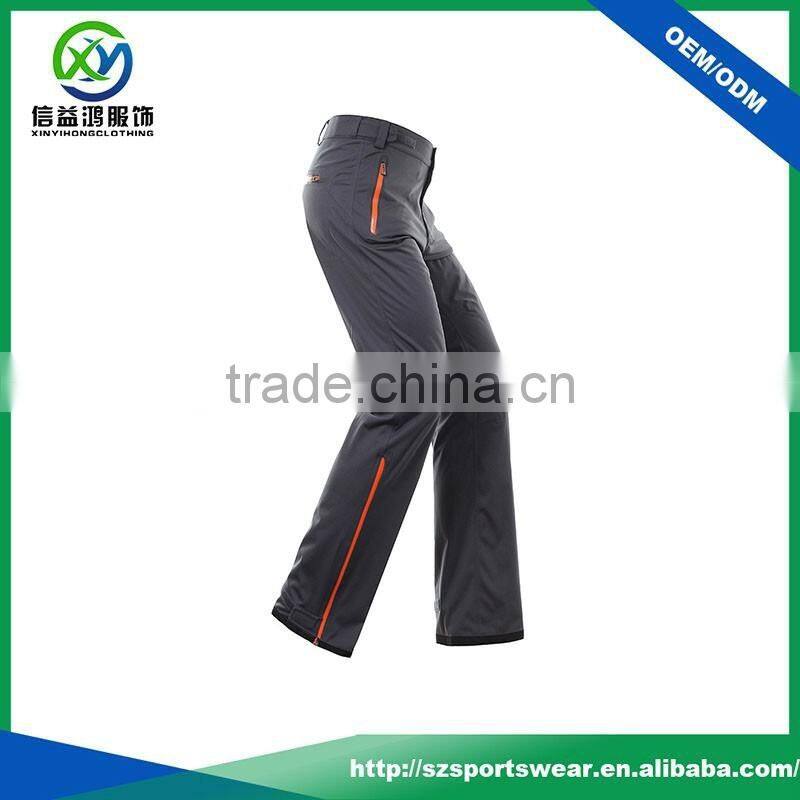 2017 Special design quick dry waterproof outdoor sport long pant, contrast zipper golf pants