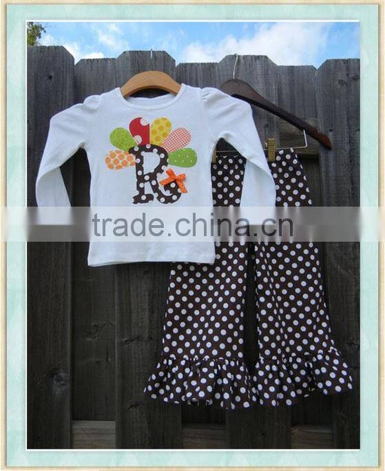 Turkey Initial Ruffle Pant Set Thanksgiving Day Outfit kids clothes children's fall clothing