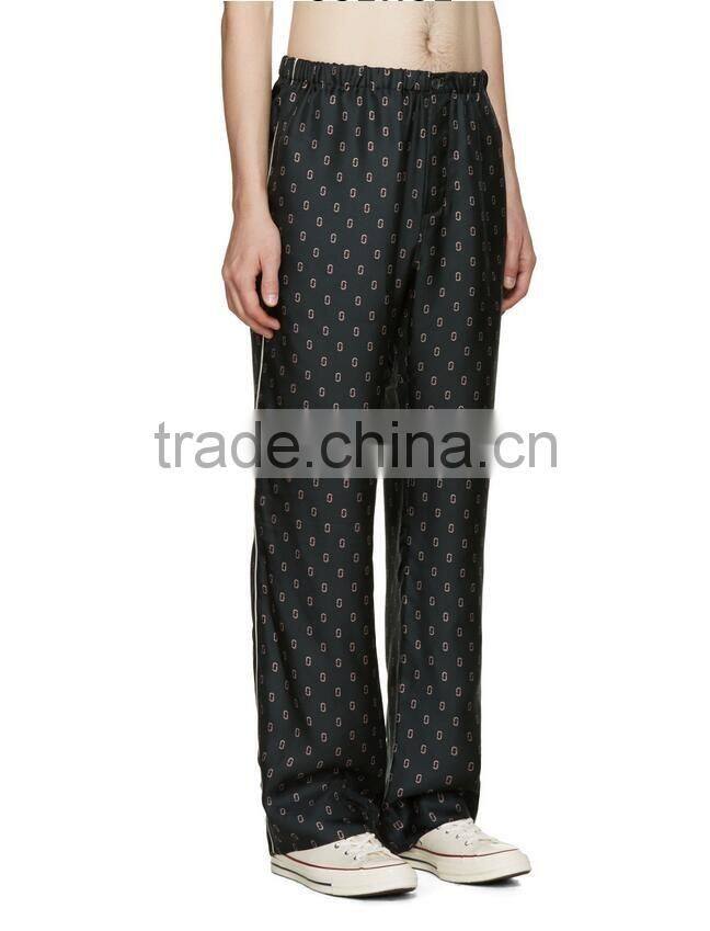 Black with white pipping men silk pajamas wholesale satin night wear