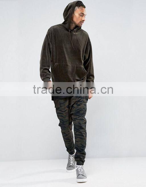 Men's Oversized Velour Hoodie In Khaki