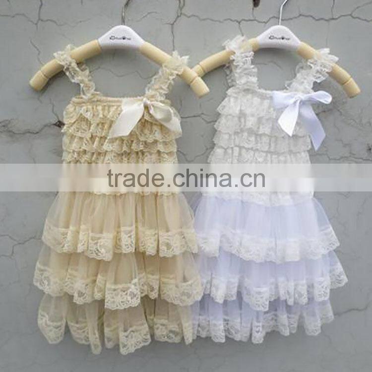 Wholesale boutique summer rustic floral lace girls dress vintage M5061815