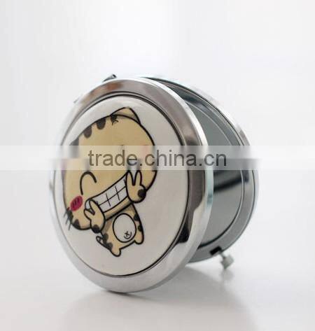Round Metal Frame and Ceramic Cover Pocket Makeup Mirror with Varied Pattern Hot Sell in 2014,Mini Hand Compact Cosmetic Mirror