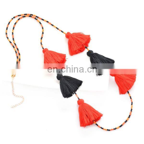 Boho Womens Colorful Long Tassels Pendant Beads Chain Necklace