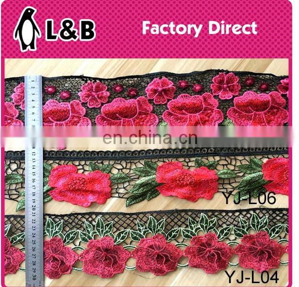 2017 custom decorative multicolor polyester flower design lace trim