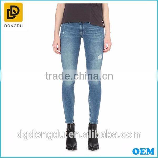 2016 High quality stretch skinny denim pants blue skinny low-rise jeans for lady