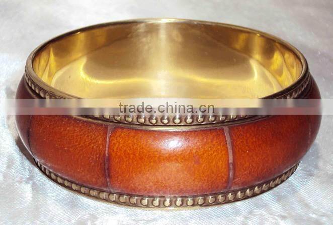 Turquoise Color Bone Chips Brass Bangle, Women Metal Bangle 11834