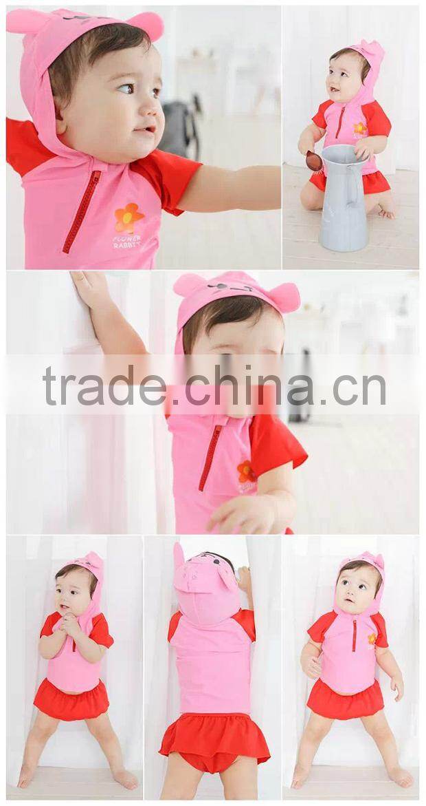 Wholesale tankinis hooded baby swimwear suit with cute animal design for summer