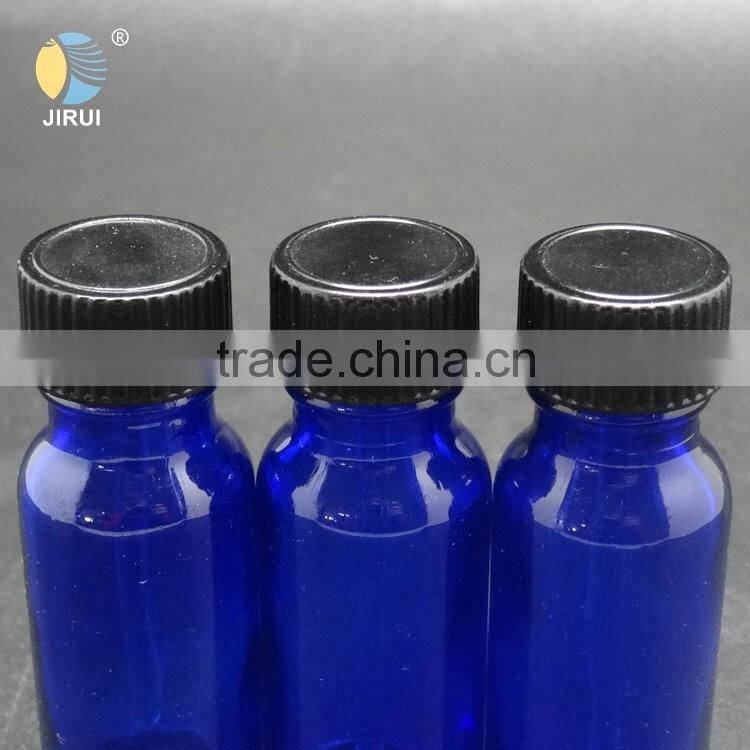 15ml blue boston round glass bottle with plastic cap and glass rod