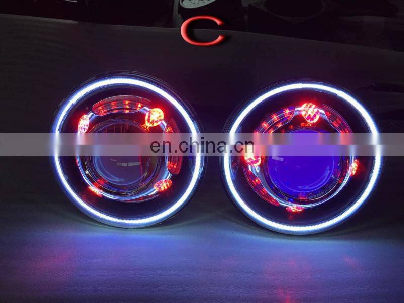blue white red 3 specifications 7 inches HID Starry Headlight with Devil Demon eye and led Angel halo for JEEP JK for wrangle