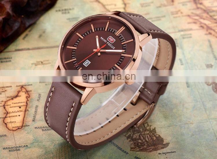 MINI FOCUS MF0033G Top Brand Men's Quartz Sport Wristwatch Date Clock Male Luxury Gold Leather Strap Military Watches