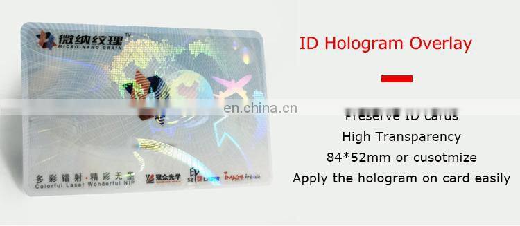 Self Sticky Transparent Hologram ID Overlay, can be Applied Manually
