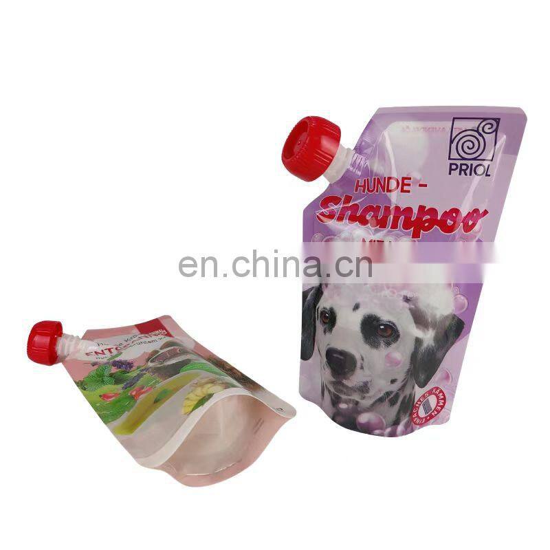 Colorful printing Pet Dog Shampoo Packaging Spout Pouch doypack For PET Food Bag