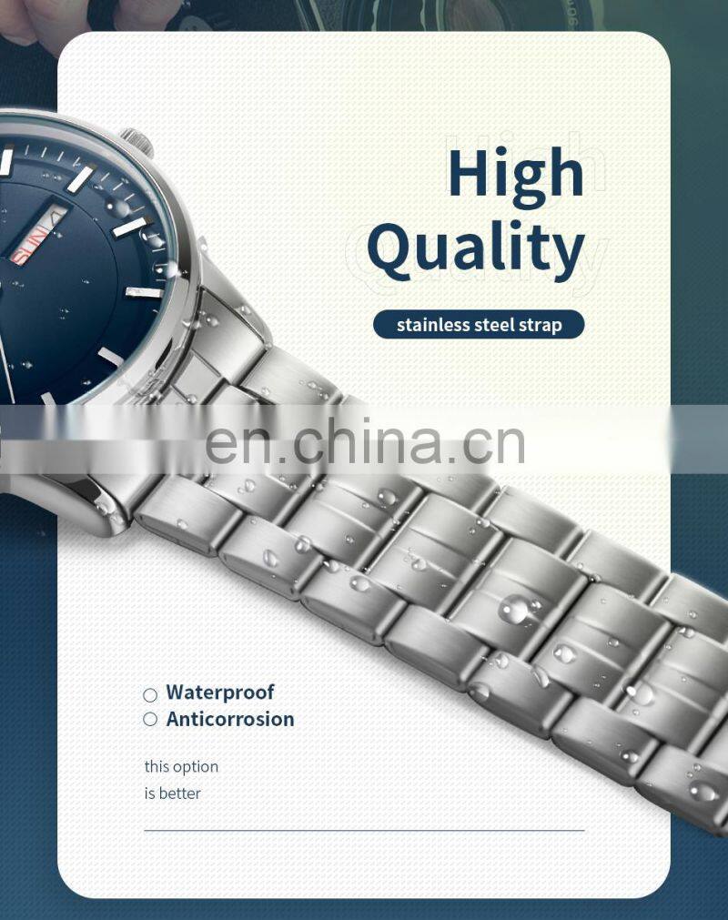 SINOBI Male Classic Black Dial Watches S9834G Dual Calendar Window Man Wrist Watches Business Man Steel Watch