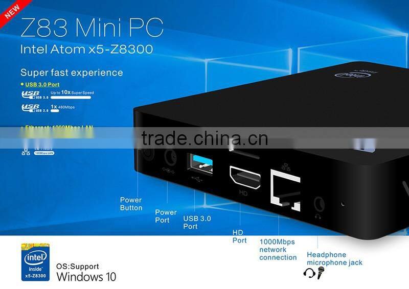 new hot seller Z83 mini pc 2GB/32GB hd tv box 1000Mbps LAN Bluetooth BT 4.0 support IEEE 802.11a/b/g/n