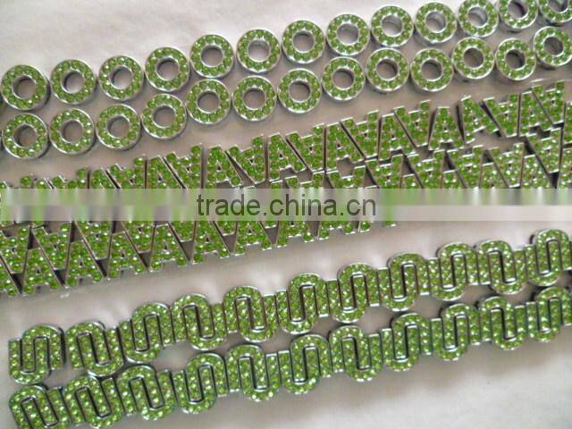 Hot Selling Chrome plated metal rhinestone slide bracelet alphabet slide letters