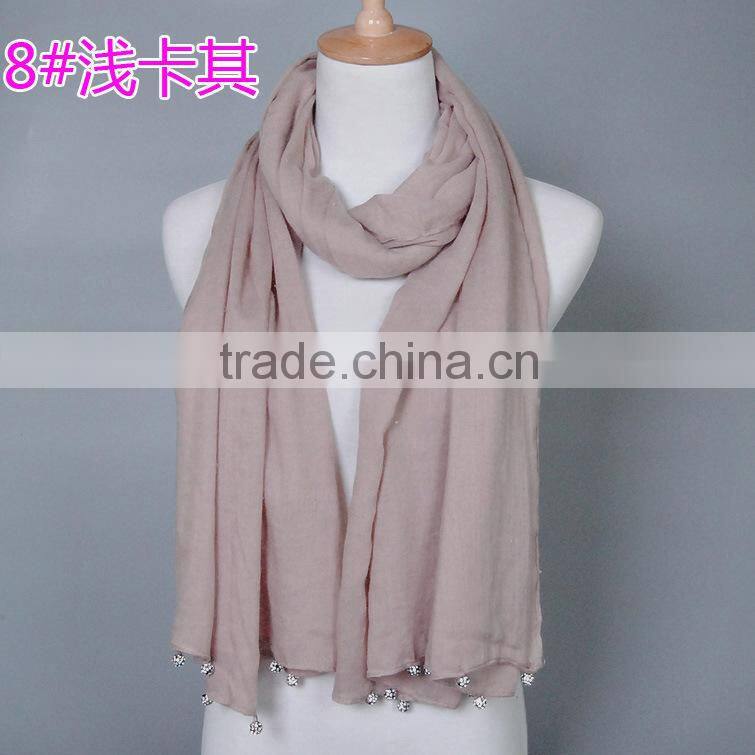 New Design Plain Blank Solid Color Cotton Ladies Fashion Scarves With Pendant