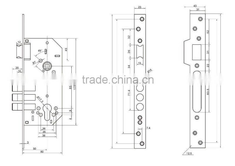 High Security 4 Round Steel Bolt Latch Double Mortise Lock