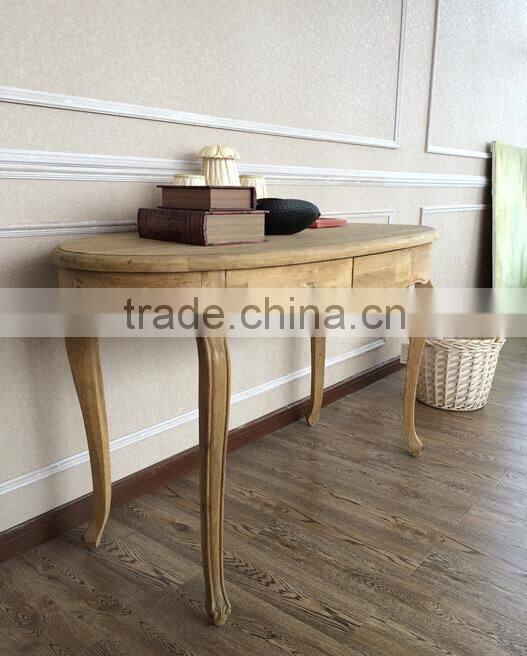 Solid oak wood antique living room entry hall console table with drawers
