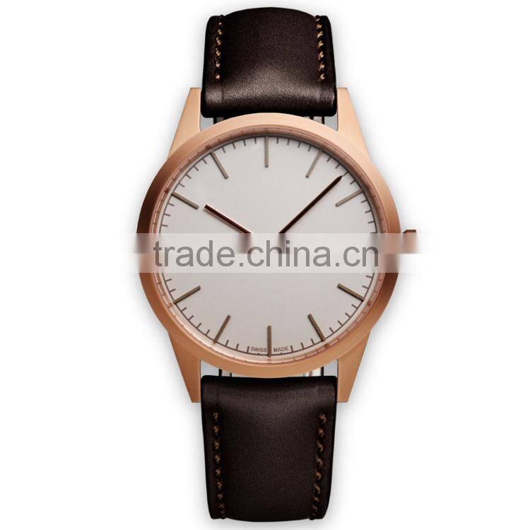 PVD Rosegold stainless steel case sapphire lenses water resistant 5ATM leather luxury watch