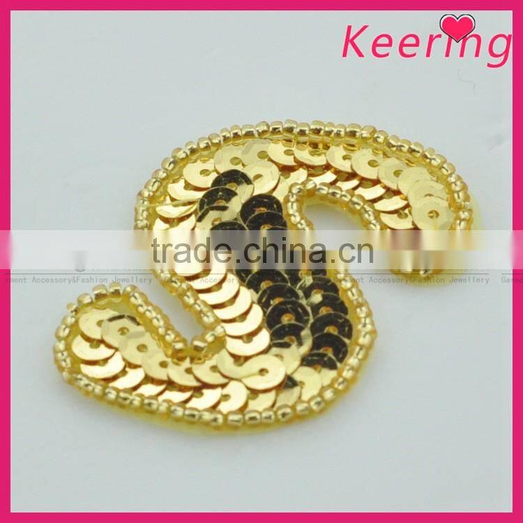 100% handwork letter patch in gold sequins for May WRAB-032