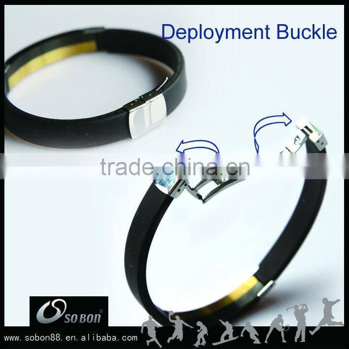 Fitness sport health energy care silicone bracelet with metal plate engraved logo