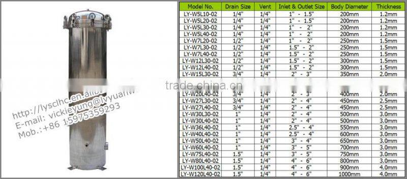 SS304 316 polished material 10 20 30 40 inch micro stainless steel filter housing with pressure meter