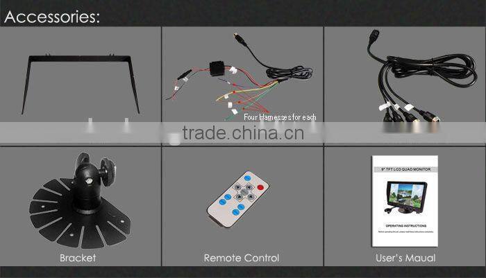 9" stand-alone rear view LCD monitor built-in quad control box