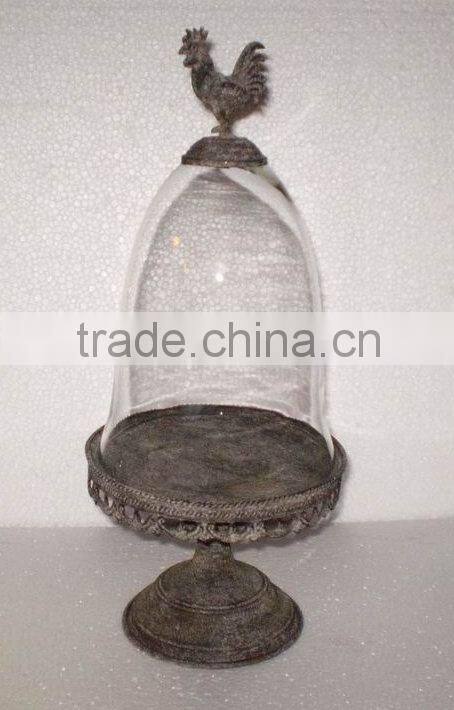 8009481MC-1-Rooster Rustic Metal and Glass Holder