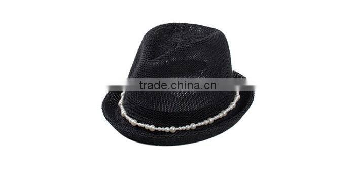 Korean style head accessories paper straw hats women pearl fedora hat