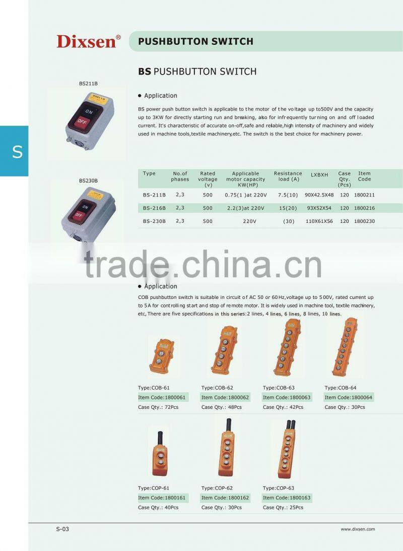 BS PUSH BUTTON SWITCH-BS216, BS230, BS211, BSH223, BSH222, BT3, BT2