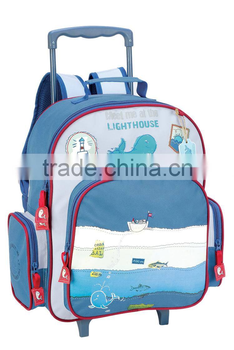 kutchi Fashion fabric student trolley school bags backpack for kids