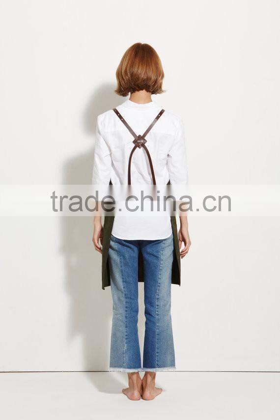 Hign Quality Barista Apron, Work Apron ,Navy Canvas with Black Leather Strap Apron