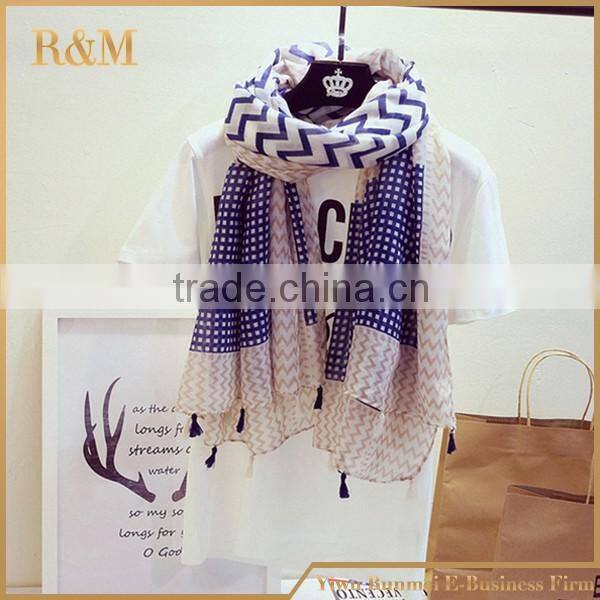 Cheap polyester scarf wave pattern chiffon scarf