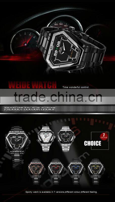 2015 China suppiler stainless steel triangel design black dial LED christmas promotion gift wristwatch(WEIDE-WH1102)