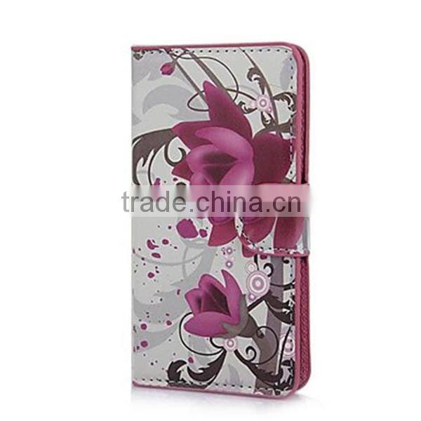 Elegant Purple Flower Pattern PU Leather Case with Stand and Card Slot for Sony Xperia M C1905