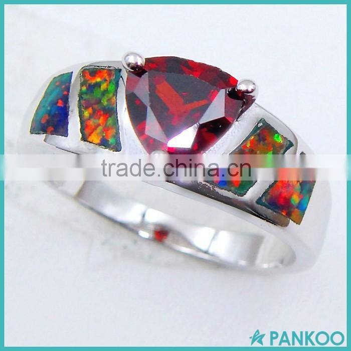 Hot Selling Rhodium Plated 925 Sterling Silver Pave Zircon Wpmen Opal Ring