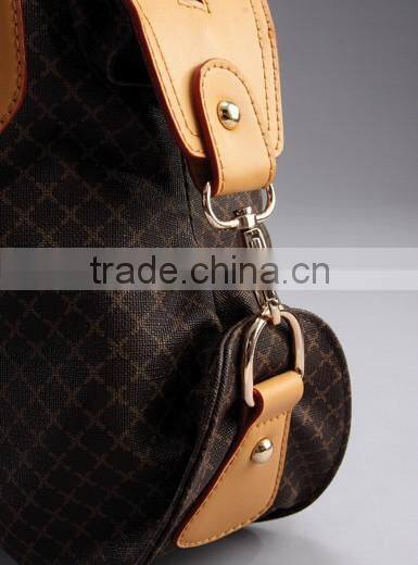 PVC triped material top zip satchel tote bag luxuries detail handbag