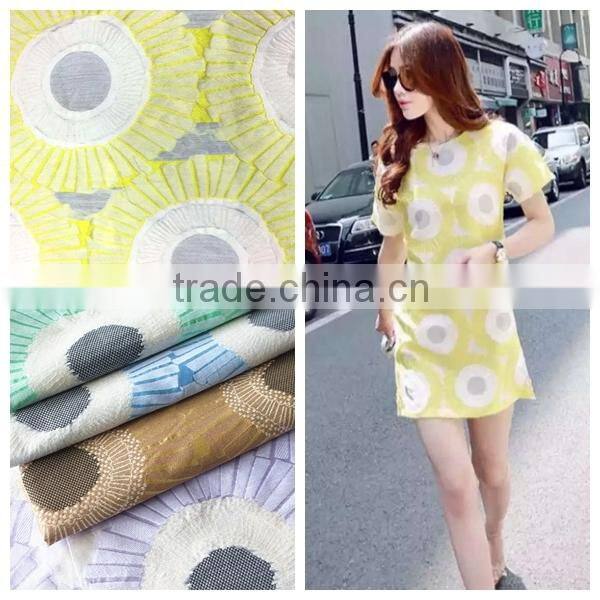 Bright color cotton flower cuting cotton fabric jacquard fabric with high quality design for fashion dress